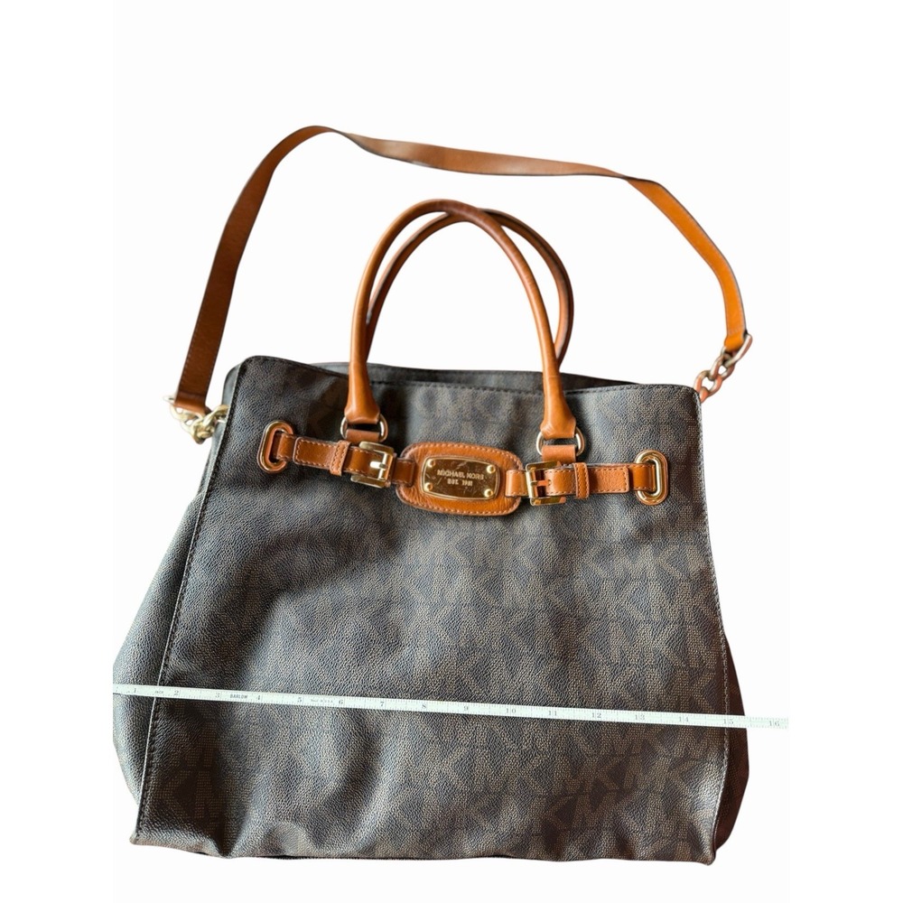 Michael Kors Hamilton Signature Satchel Handbag Brown PVC & Leather Large